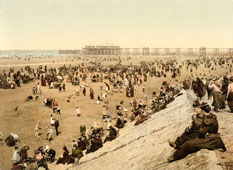 Blackpool. Beach with North Pier, circa 1890