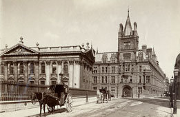 Cambridge Colleges - Senate House to the left and Gonville and Caius college of University, 1880