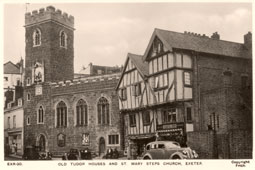 Exeter. Old Tudor Houses and St Mary Steps Church