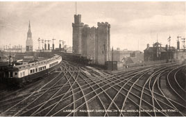 Newcastle upon Tyne. Largest Railway Crossing in the World, view of Castle