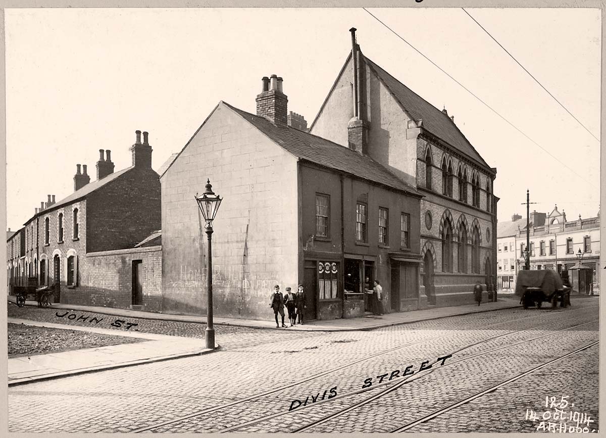 Belfast. Corner of John and Divis streets, 1910