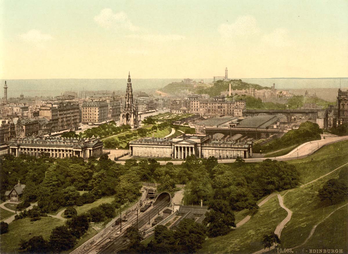 Edinburgh. Panorama of the city from castle, circa 1900