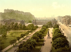 Edinburgh. Princes Street - Castle and Scott Monument, circa 1890