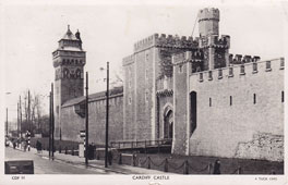 Cardiff. Castle Tower with Gate, Entrance, 1950