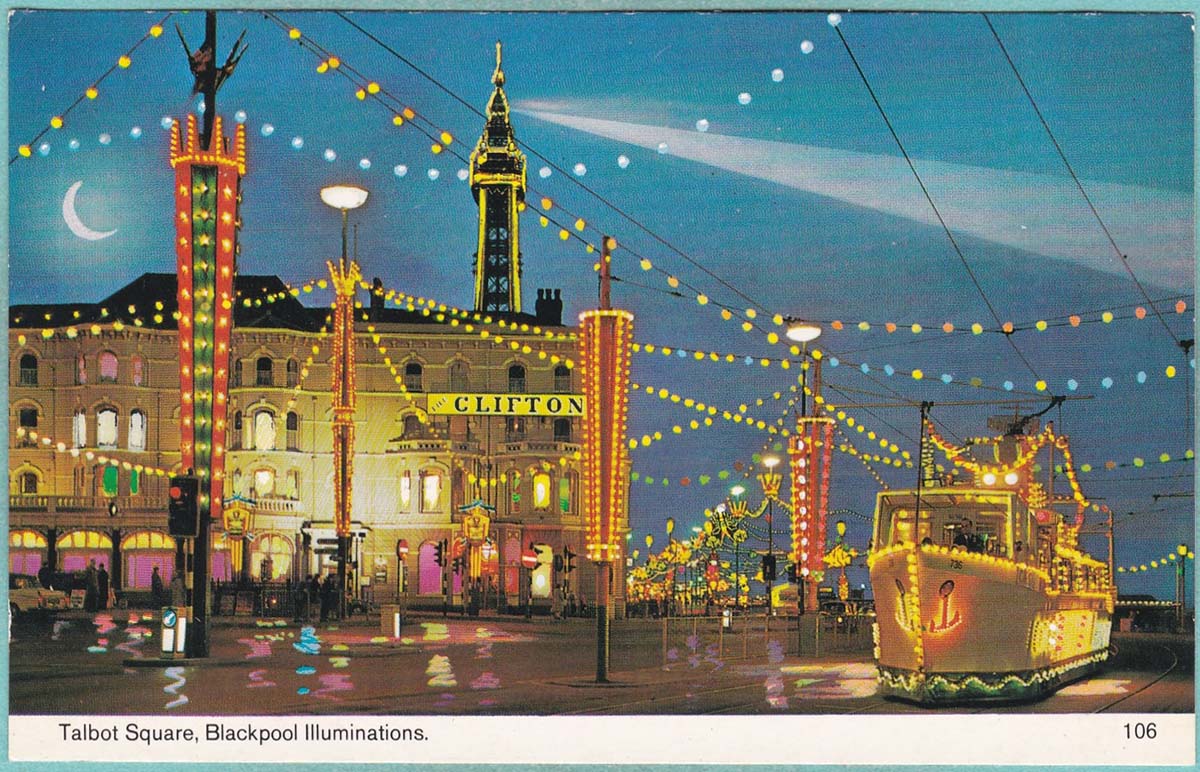Blackpool. Talbot Square in illumination, between 1960 and 1970