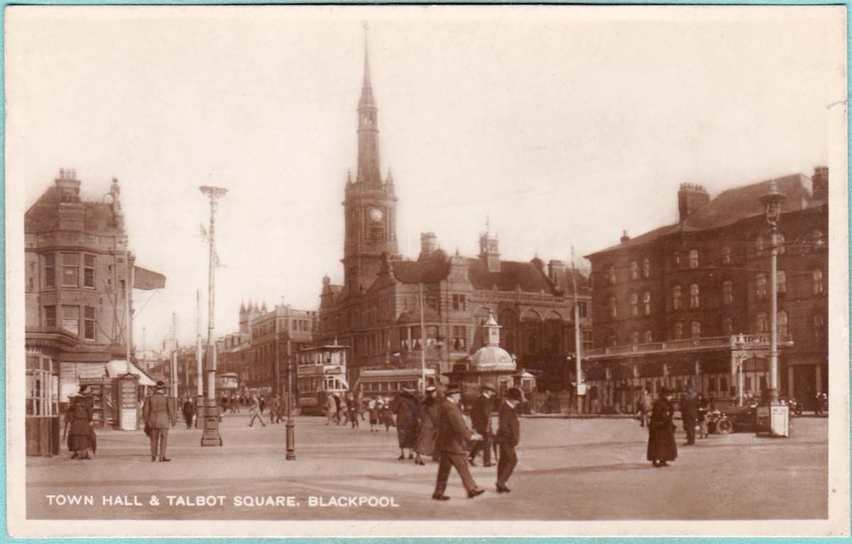 Blackpool. Town Hall and Talbot Square, 1925