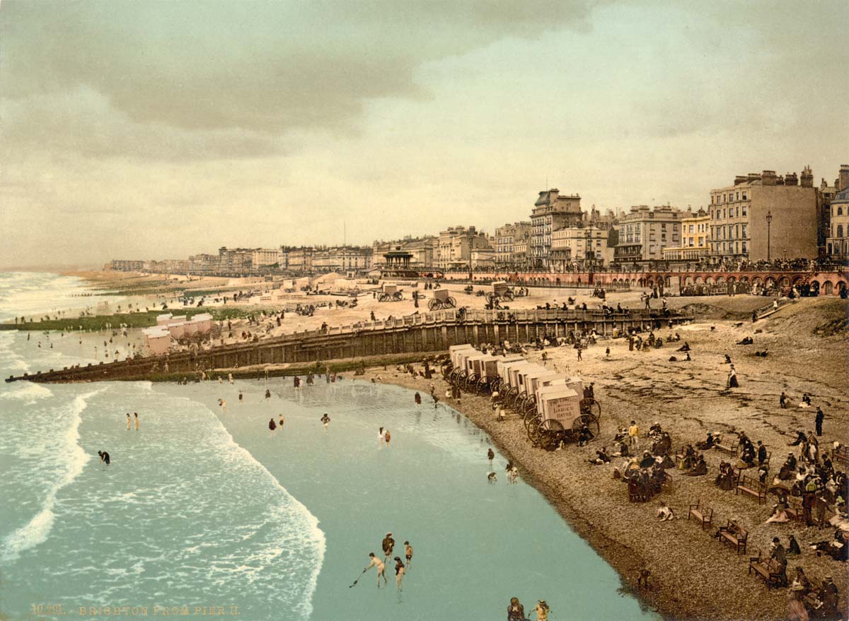 Brighton. Pier and Beach cabins, circa 1890