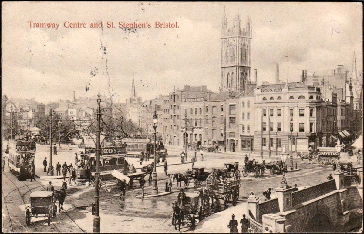 Bristol. Tramways Centre and St Stephen's Church, 1903