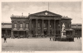 Huddersfield. Railway Station and Statue of Sir Robert Peel, 1910