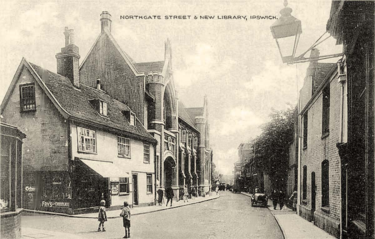 Ipswich. Northgate Street and New Library, circa 1920