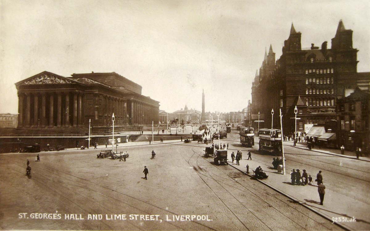 Liverpool. St George's Hall and Lime Street, 1928