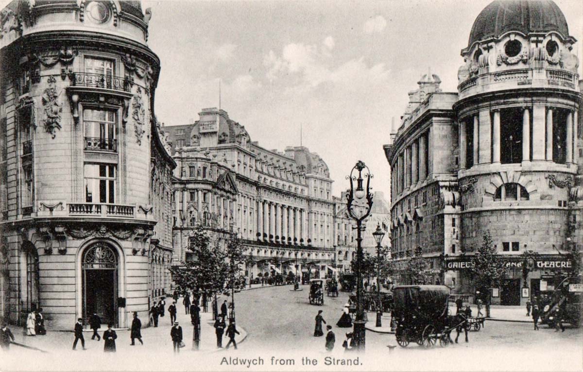 London. Aldwych from the Strand, on right - Gaiety Theatre