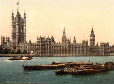 Greater London. Houses of Parliament from the river, 1890