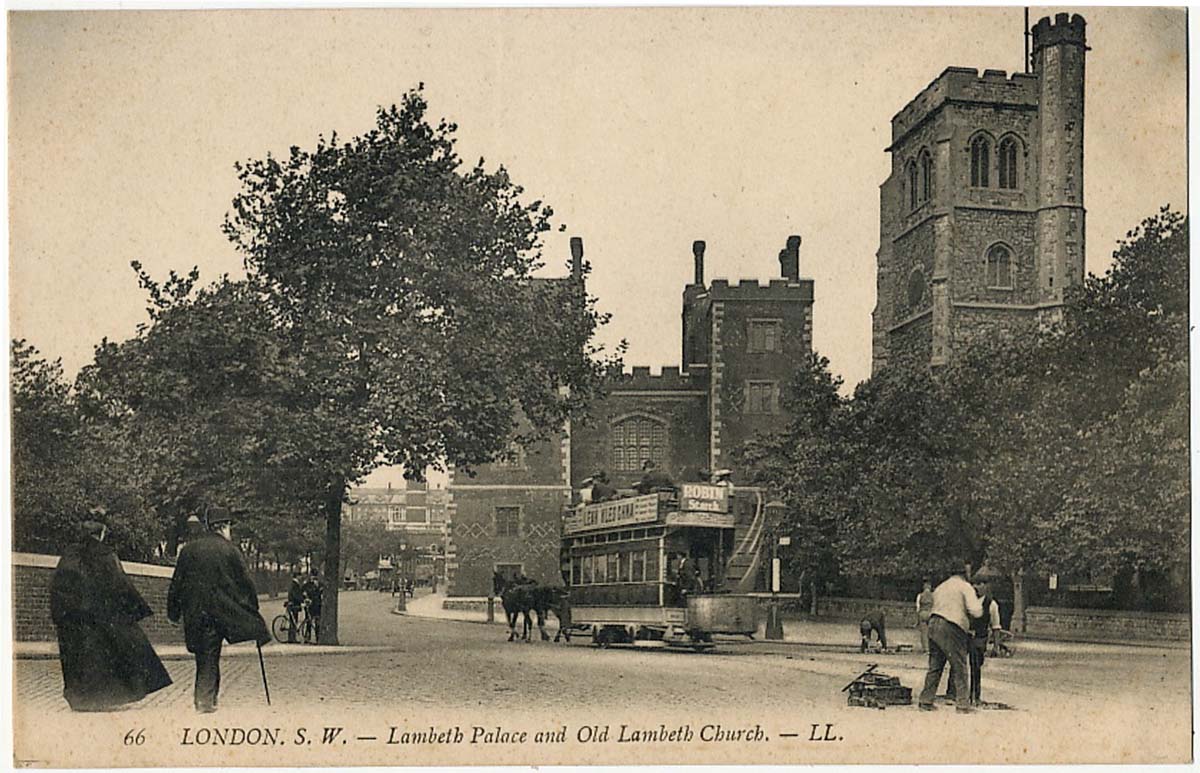 London. Lambeth Palace and Old Lambeth Church, Horse Tramway