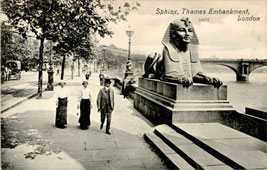 Greater London. Sphinx on Thames Embankment, Bridge