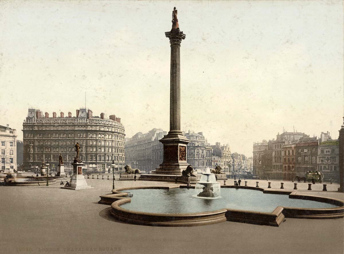 London. Trafalgar Square, fountains, 1890