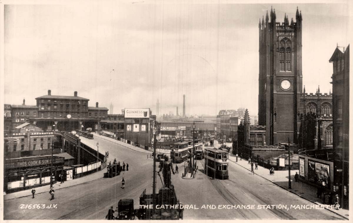 Manchester. Cathedral and Exchange Station, 1950