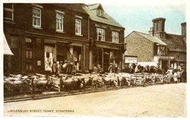 Milton Keynes. Fenny Stratford - Sheep market in Aylesbury Street in front of Moss's shop