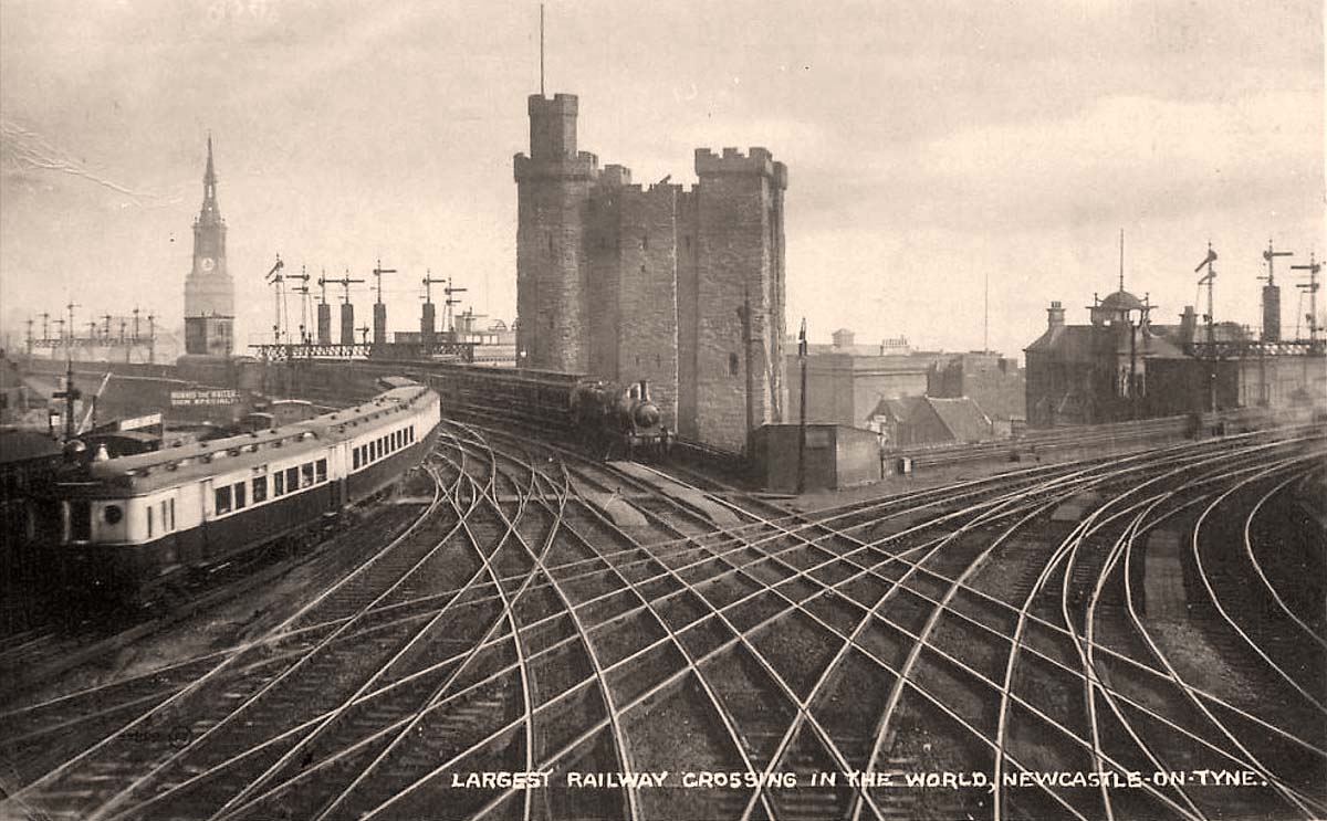 Newcastle upon Tyne. Largest Railway Crossing in the World, view of Castle