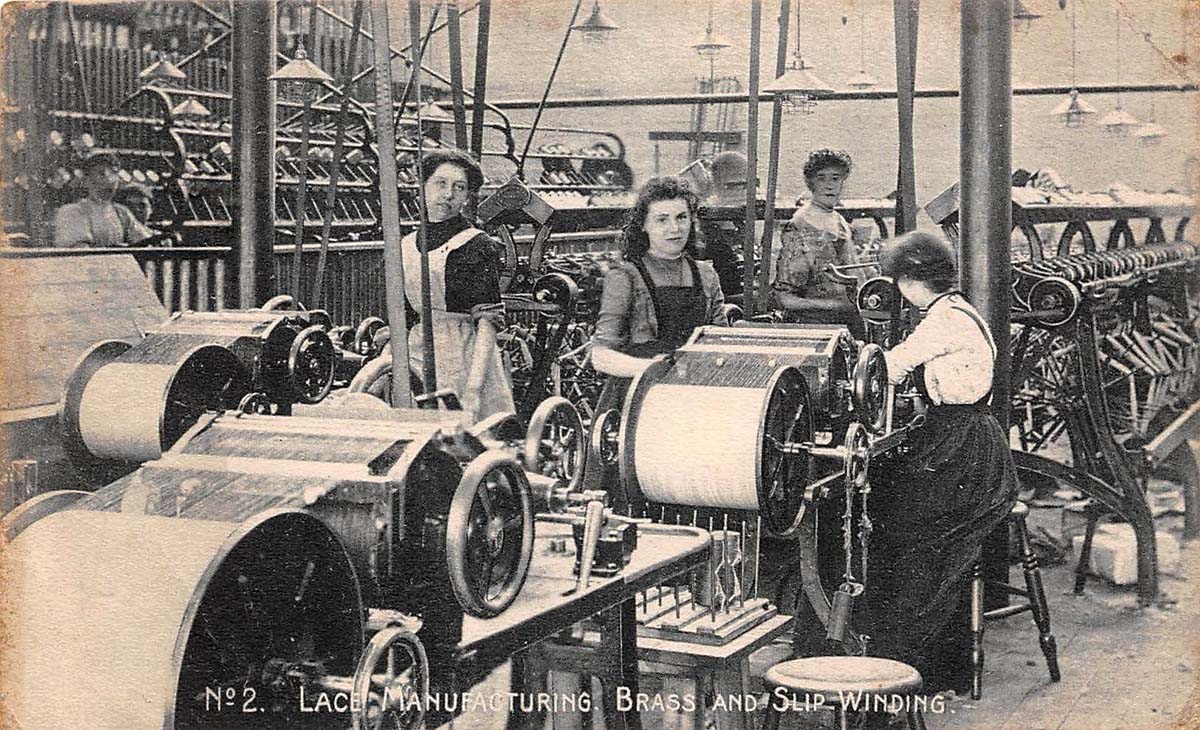 Nottingham. Lace Manufacturing - Brass and Slip Winding, 1911