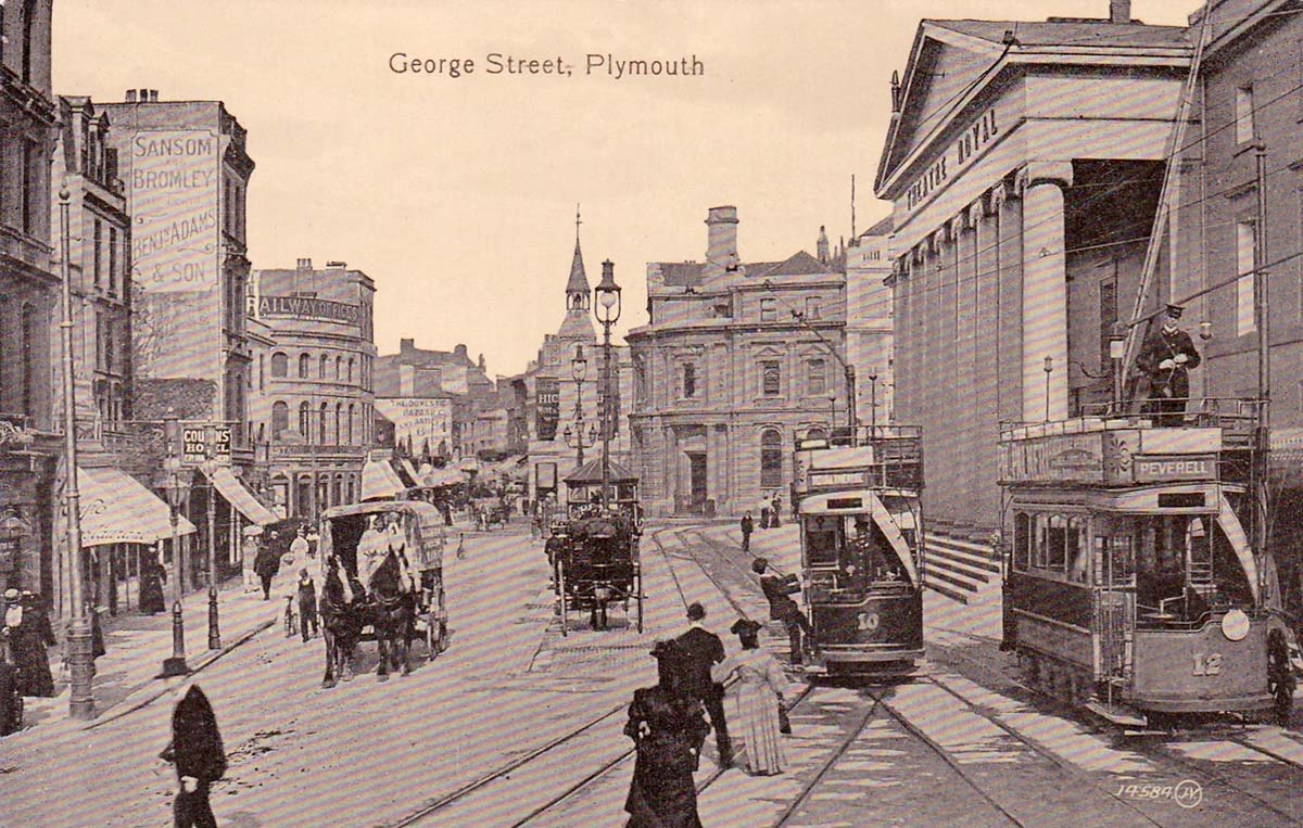 Plymouth. George Street, Theatre Royal and Derry's Clock Tower