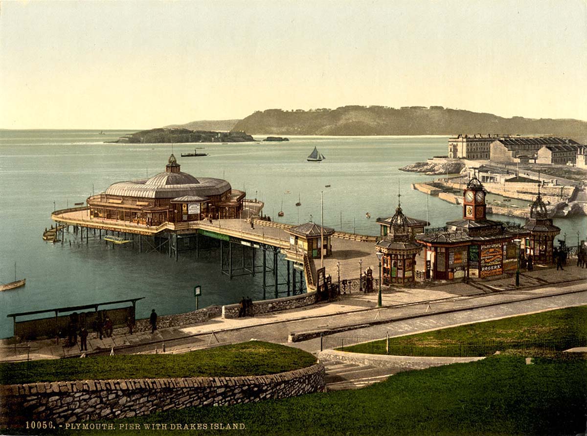 Plymouth. Pier, with Drake's Island, circa 1890
