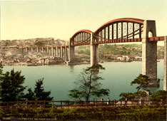 Plymouth. Saltash - Royal Albert Bridge over the River Tamar, circa 1890