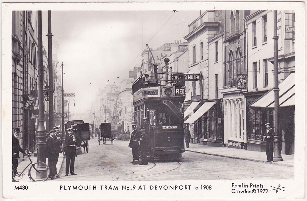 Plymouth. Tram Number 9 at Devonport, 1908