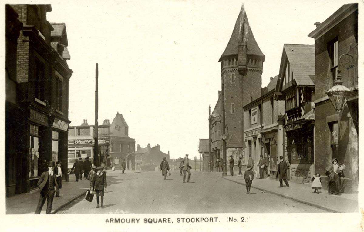 Stockport. Armoury Square at the junction of Greek Street and Shaw Heath