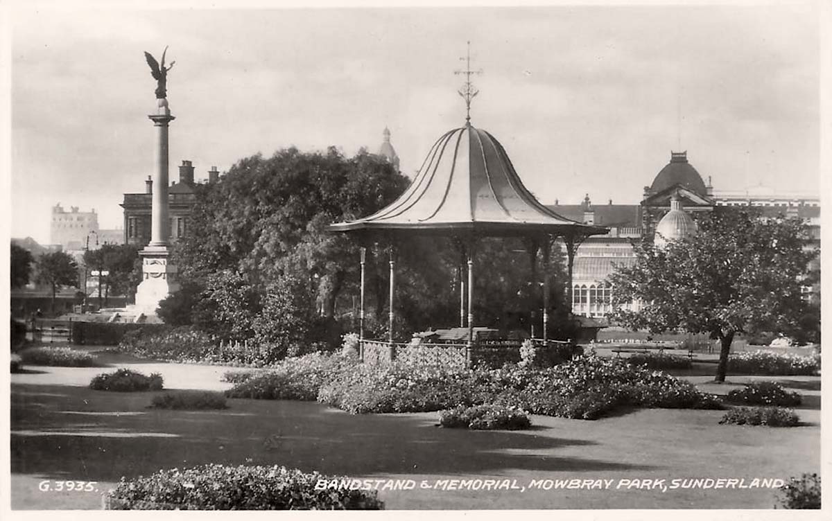 Sunderland. Mowbray Park, Bandstand, War Memorial and Winter Gardens