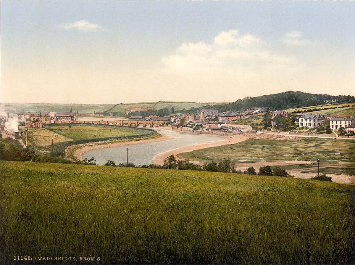 Wadebridge. Panorama of town and River Camel from south, 1890