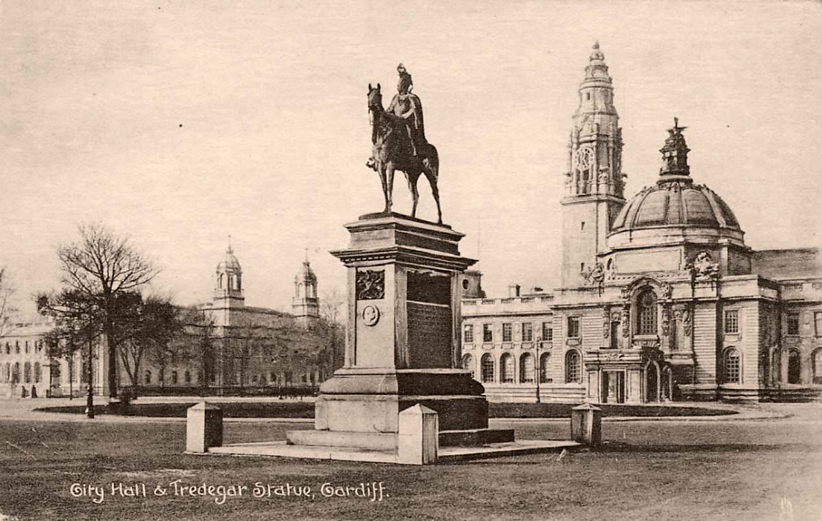Cardiff. Lord Tredegar Statue on Square in front City Hall