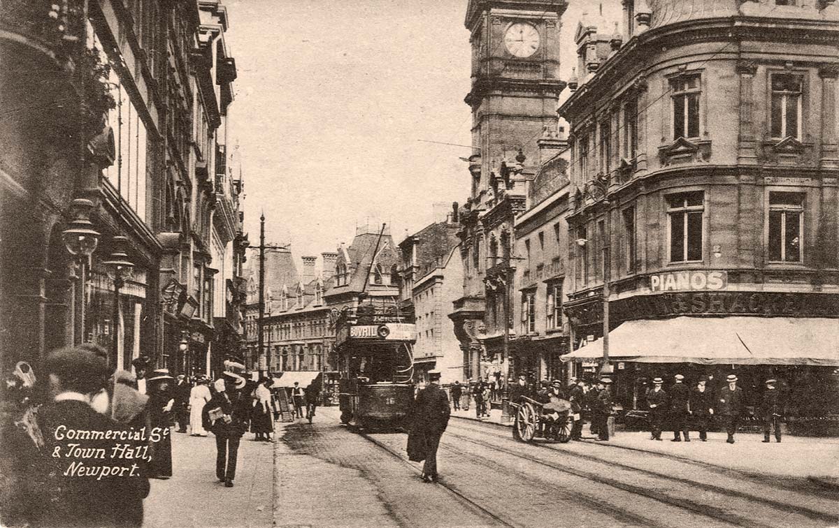 Newport. Commercial Street and Town Hall, Tramway
